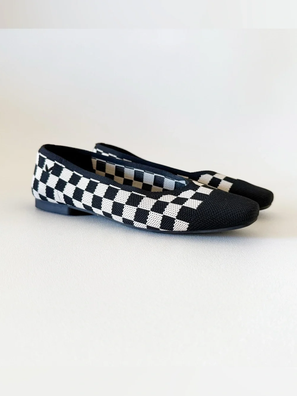 Vivaia Shoes Margot 2.0 Black & White Checker Knit Ballet Flats Chic Preppy 8